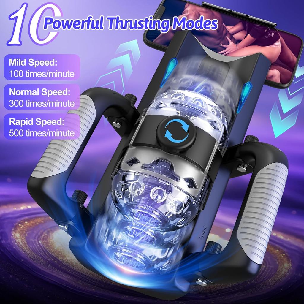 Male Masturbators Adults Sex Toy for Men Hands Free Pocket Pussy with Thrusting Distance Automatic Masturbators with Foldable Handle Blowjob Machine