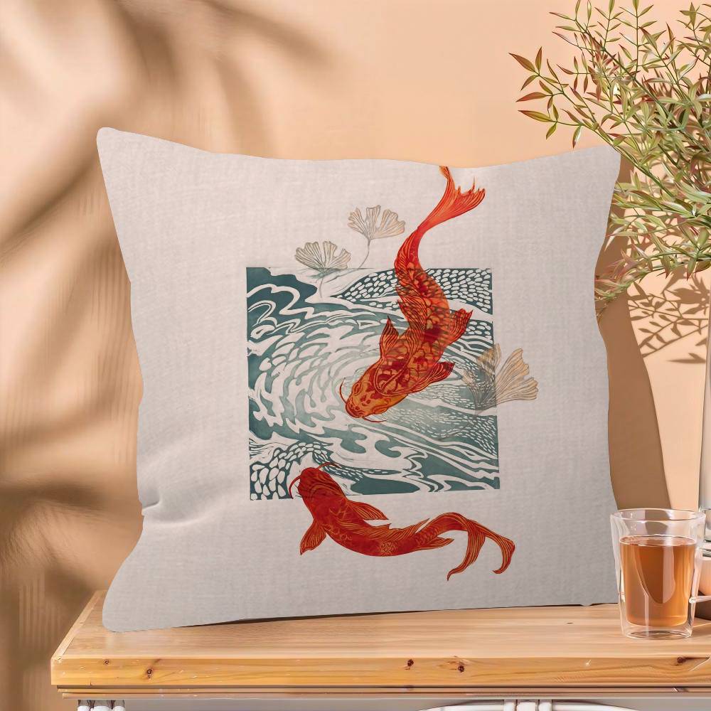 Japanese Red Koi Fish Pillow Cover Sofa Cushion Cover Home Room Decoration Children Gift