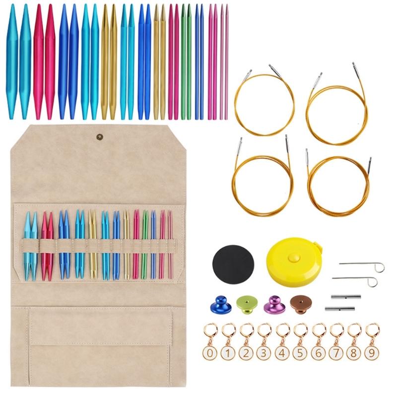 

Набор из 13 пар сменных круговых спиц 3,0 мм - 10 мм Алюминиевый набор круговых спиц с кожаным чехлом хаки