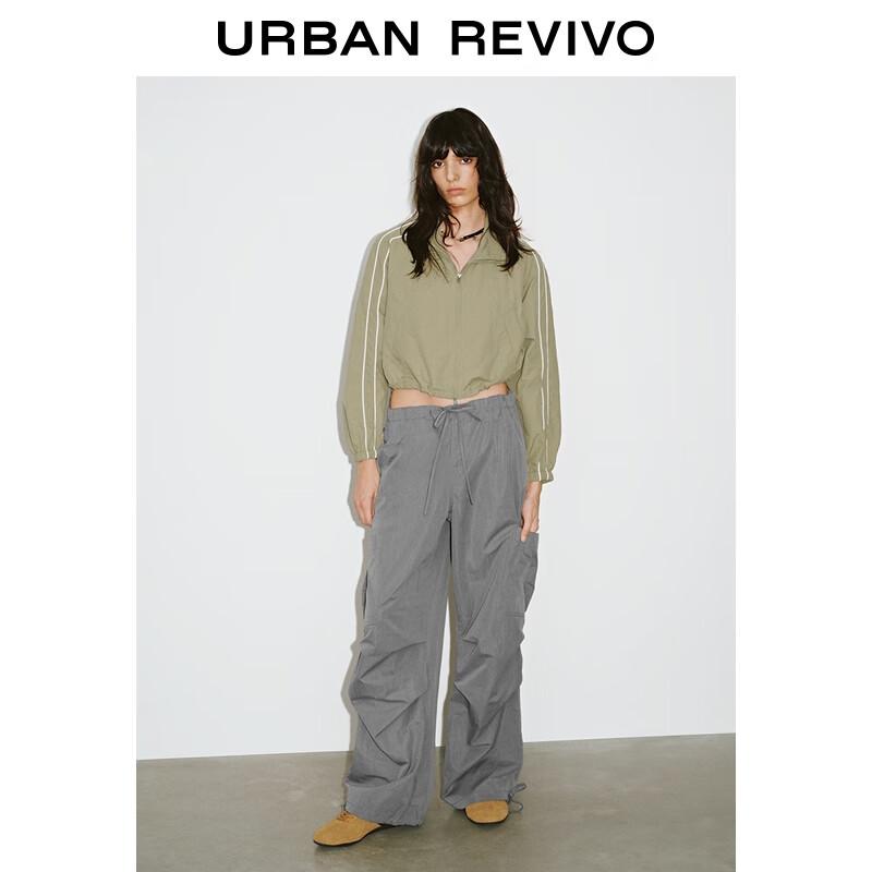 UR 2025 Autumn Women's Pleated Tie-Waist Cargo Wide-Leg Pants