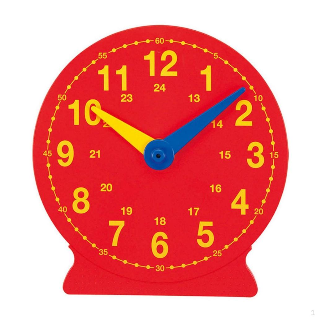 Teaching Clock Red Face Analog Yellow Numbers for Teacher, Children, Homeschool