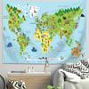 Arazzo Mappa del Mondo Animali Cartoni Animati Poliestere da Appendere alla Parete Tessuto di Sfondo Educativo per Stanza Bambini Asilo Nido Camera da Letto Decorazione