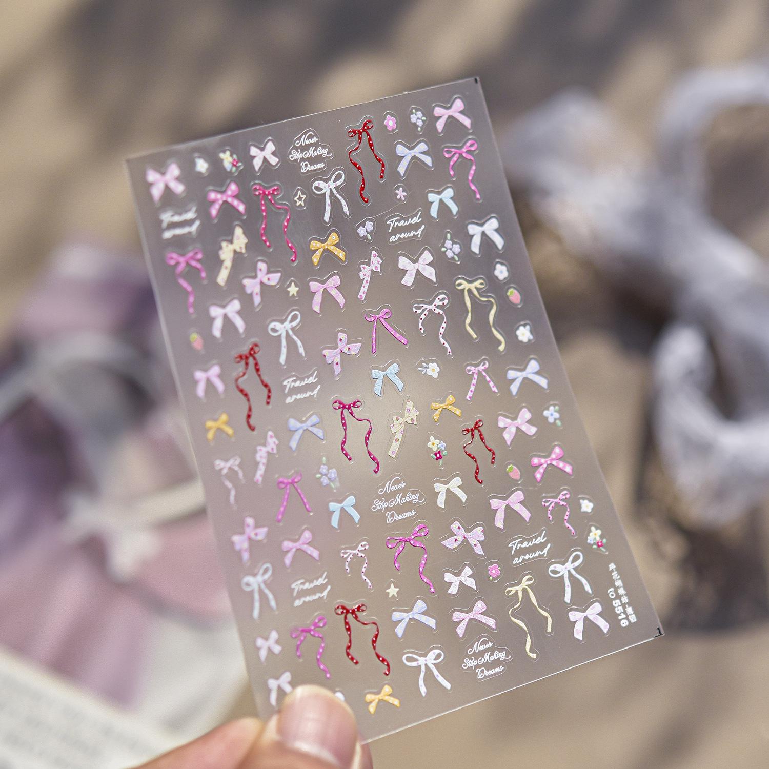 Tomoni Ultra-Thin Floral Bow Nail Stickers: Fresh Style, Seamless, Flexible Nail Art