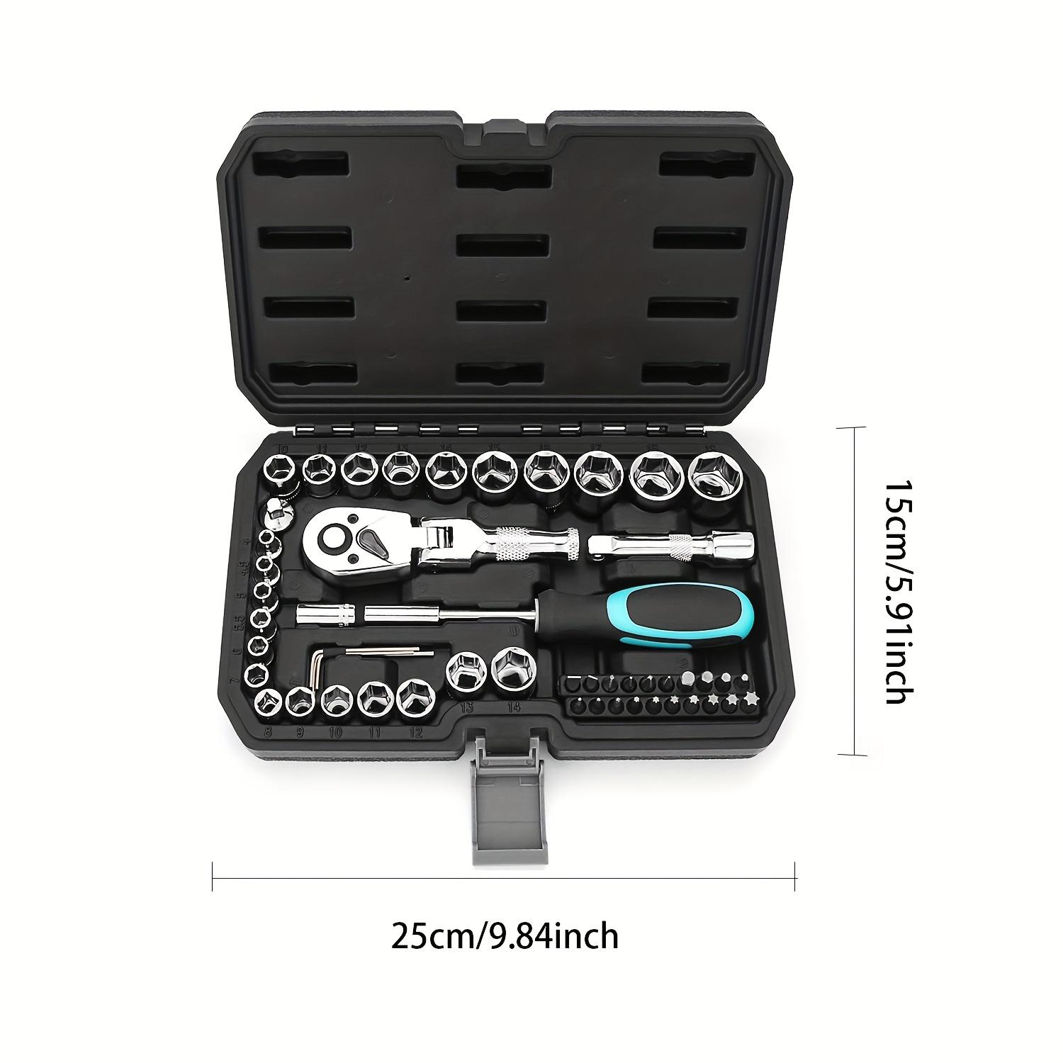 

Complete Automotive Tool Set – 1/4 Inch Drive Socket Wrench Kit with Hex Key & Screwdriver Bits for Car Repair Maintenance