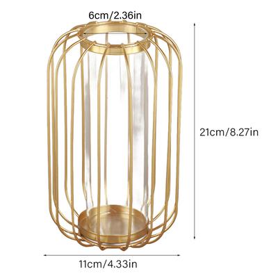 Nordische Laterne geformt Schmiedeeisen Vase Glas Eisen Tischplatte Blumenvase(  Gold)
