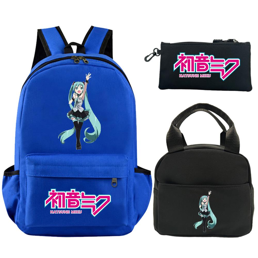 3Pcs/set Anime Hatsune Miku Printed Backpack with Shoulder Bag Pencil Case for Teenager Student Boy Girl Schoolbag Large Capacity Waterproof Bookbag