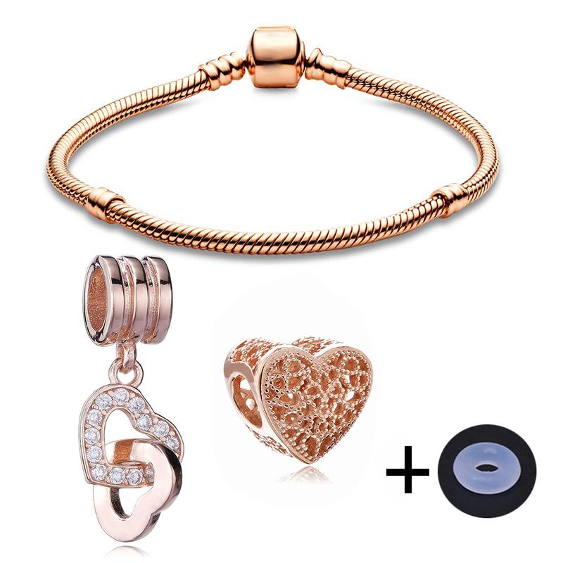 Special Offer Brand Classic Simple Charm Bracelets With Rose Gold Feather Love Heart Beads Bracelet Bangles For Women Jewelry