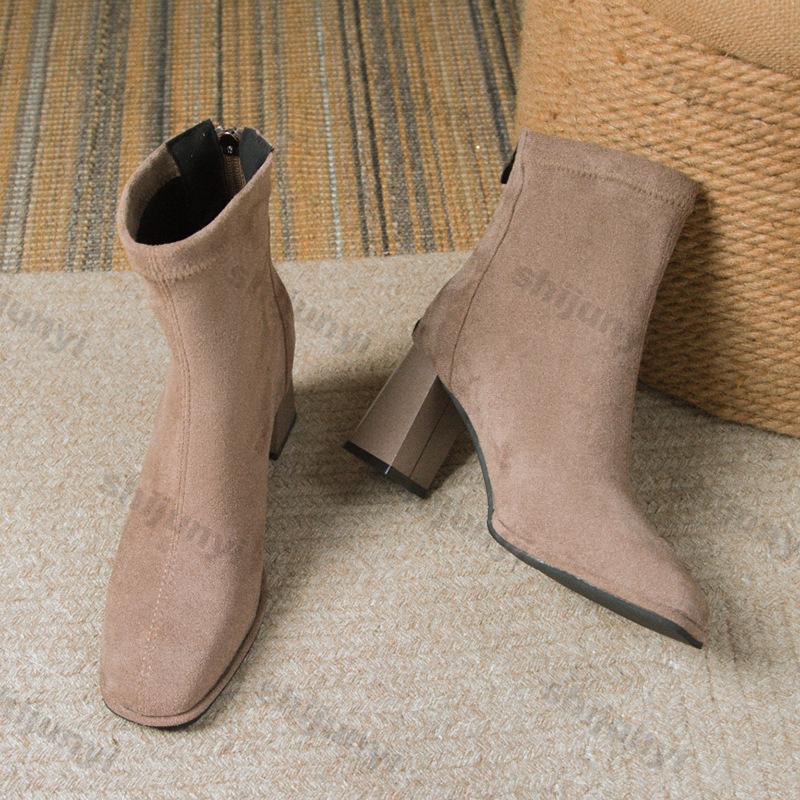 Fashion Women's Short Boots 2025 Winter New Fashion Vintage Non Slip High Heels Comfortable Height Increase Luxury Pumps Botas De Mujer