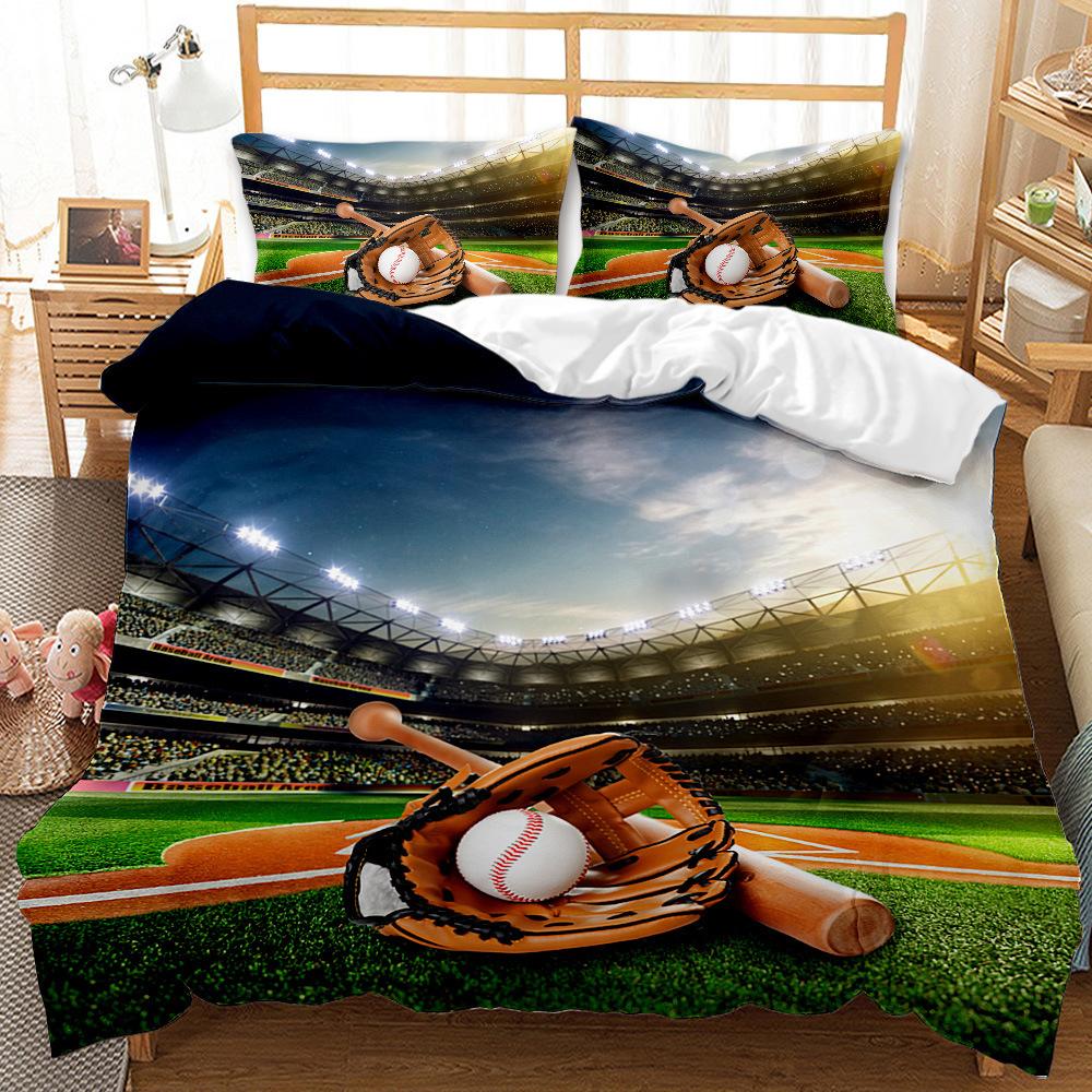 Baseball Bed Three-Piece Quilt Cover 3D Digital Printing Bed Sheet