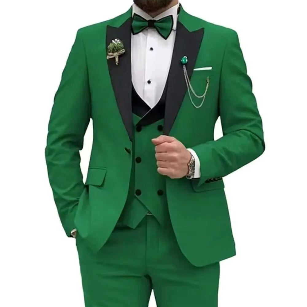 Herrenanzüge 3-teilig Blazer Weste und Hosen Set Spitzes Revers Luxuriöse Smoking Anzüge für Herren für Hochzeit Formelle Kleider Busi