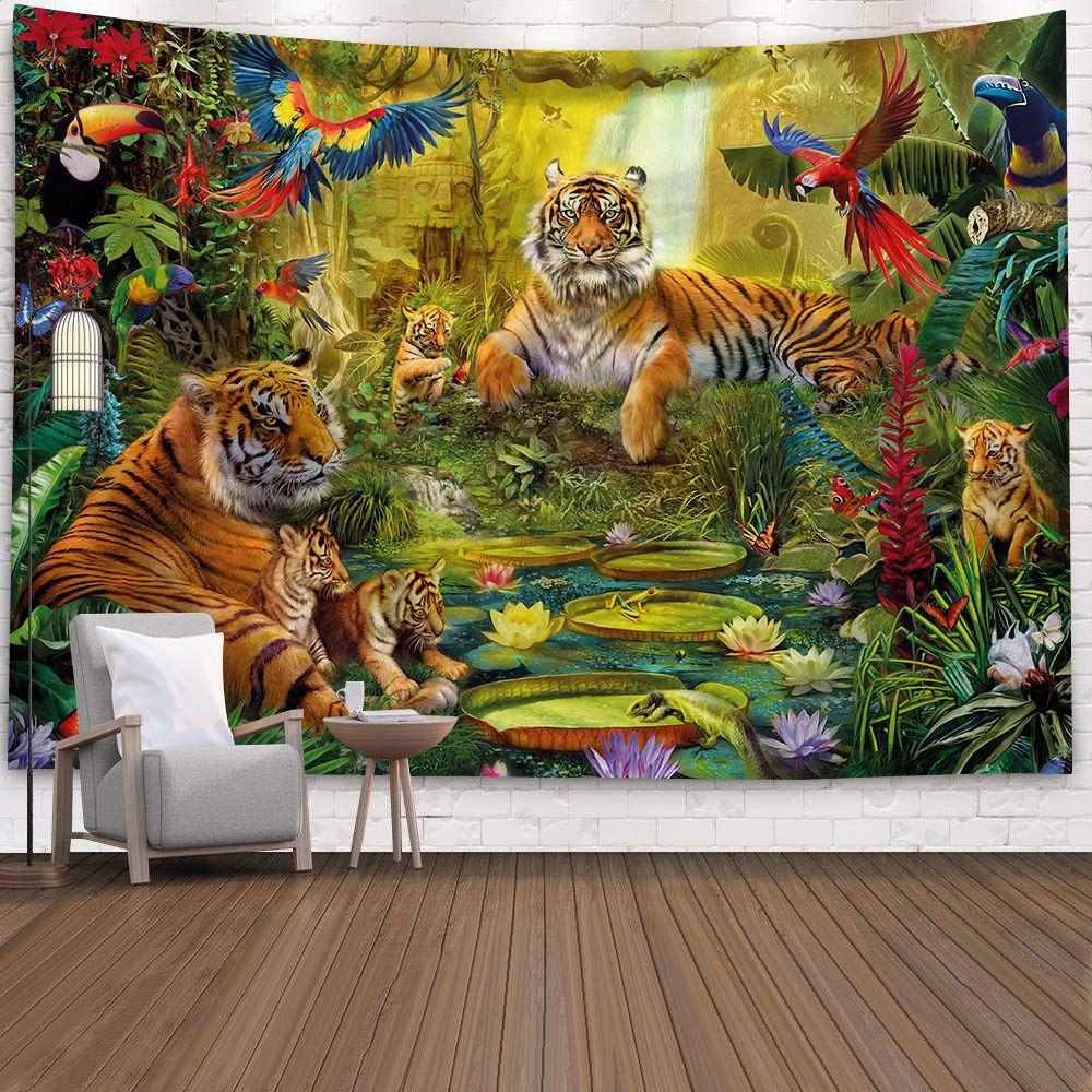 Green Forest Tree Wall Hanging Tapestries Mandala Natural Stream Flower Bedroom Wall Decor Camping Blanket  Dropshipping