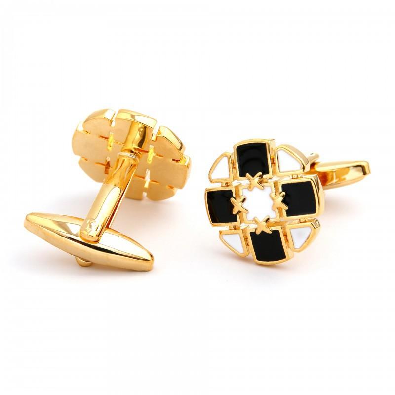 Fashionable Simple Black White Creative Design Round Gold Copper Men s Cufflinks artificial