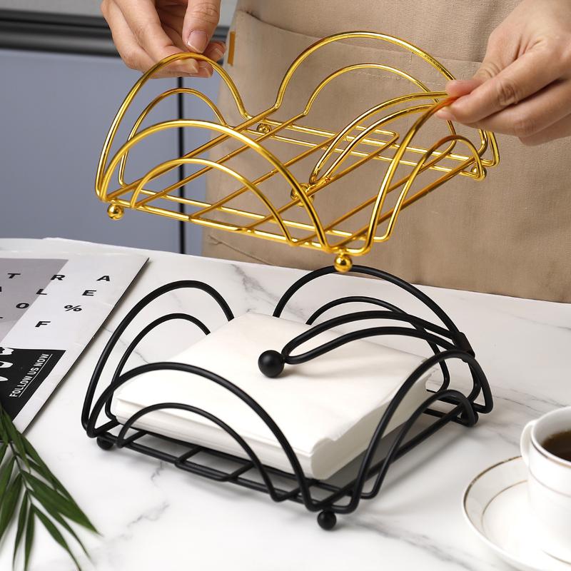 Modern Napkin Holder For Table With Weighted Arm, Square Metal Flat Napkin Holder Farmhouse Napkin Box Rustic Napkin Tray