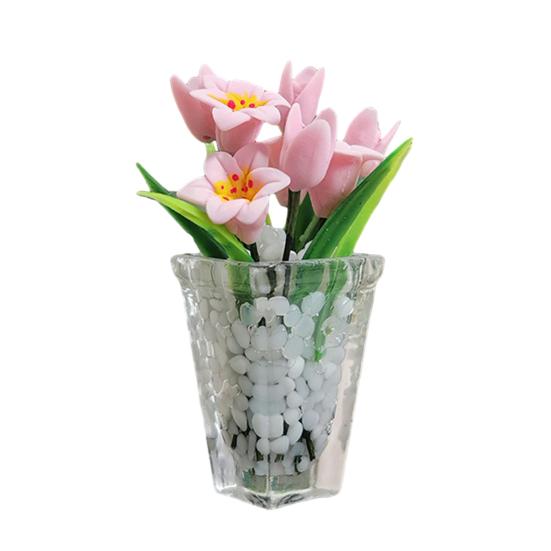 Miniature Potted Lily Toy Realistic Resin Mini Flower Vase Model Figurine DIY Photo Prop 1/12 Dollhouse Decoration Accessories