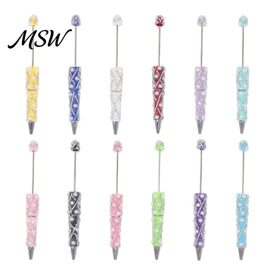 Creative Gifts for Sisters DIY Beadable Pen, Bling Rhinestones And Faux Pearls Beaded Decorative Stationery Students Black Ink Ballpoint Pen
