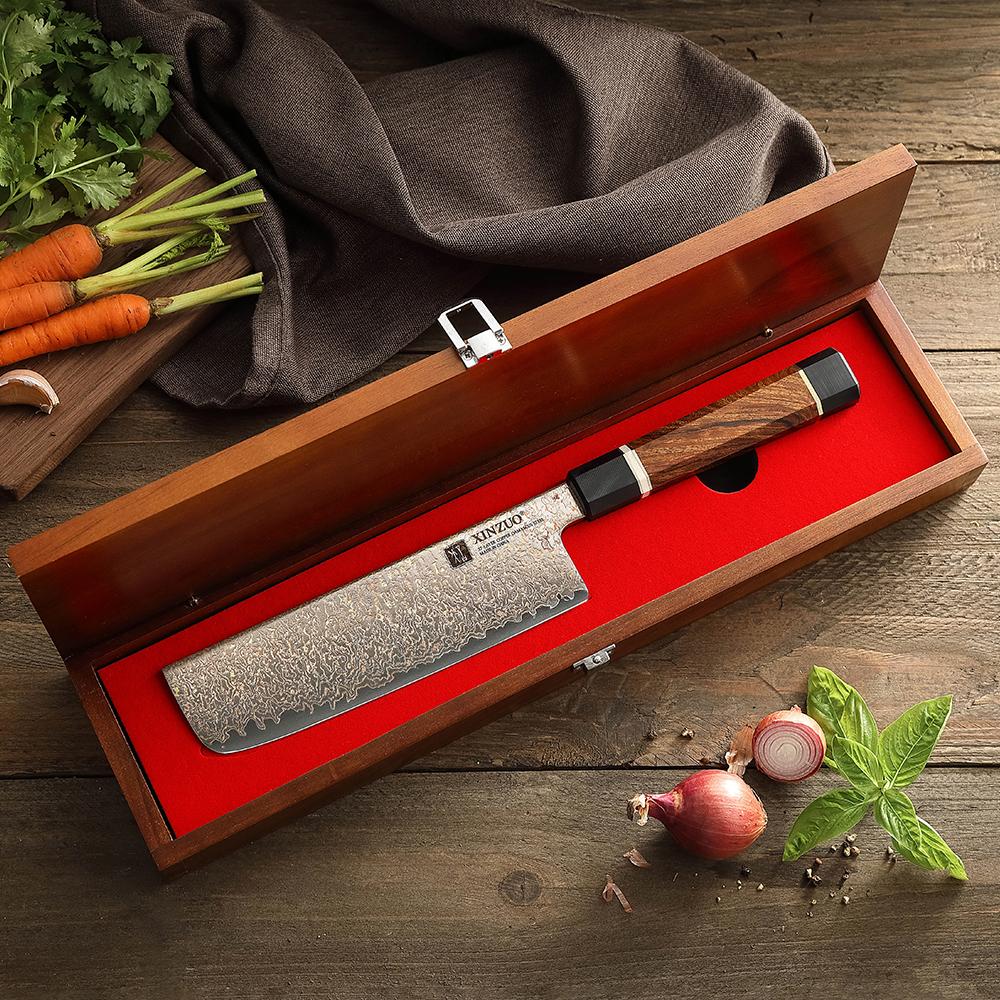 XINZUO Newest Style 7'' Inches Nakiri Knife 37 Layers Real Tricolour Copper Damascus Steel Kitchen Butcher Cleaver Fish Knife