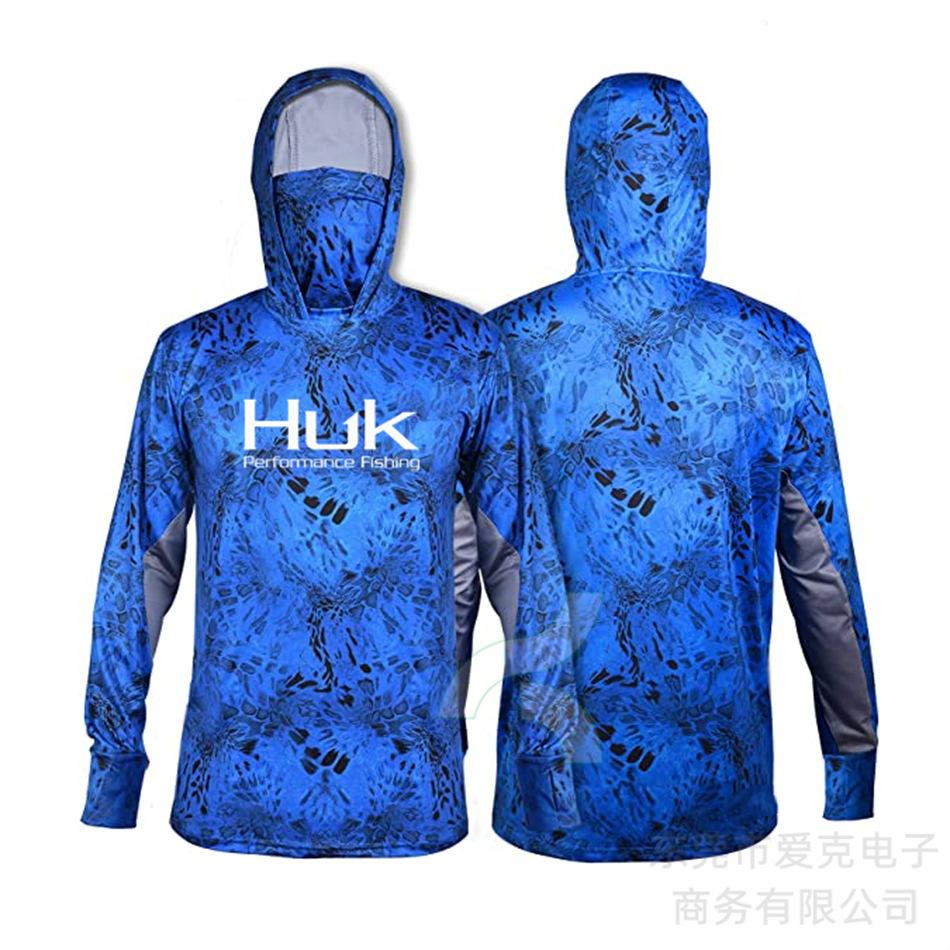 HUK fishing suit men's hoodie summer sun protection long sleeve fishing top with mask outdoor sports fishing shirt