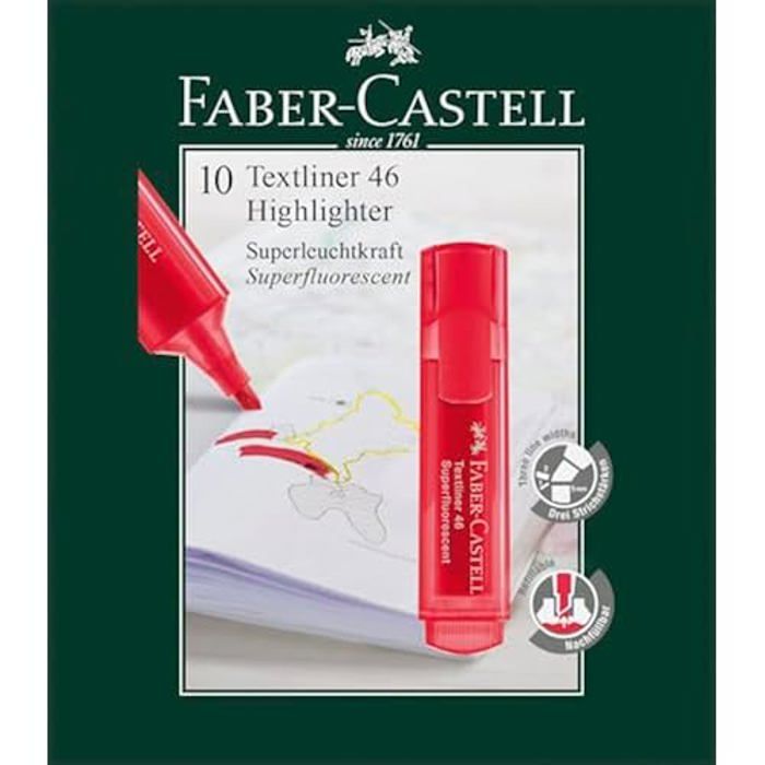 Surligneur - FABER-CASTELL - Textliner 1546 - Rouge - Rechargeable - Lot De 10 Pièces