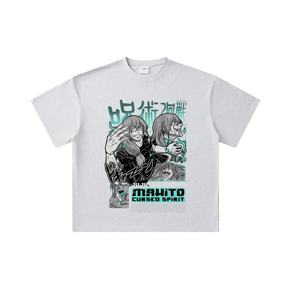 260 GSM Double Yarn 32 Count 100% Cotton Jujutsu Kaisen V63 Mahito Print Unisex Heavy Cotton T Shirt