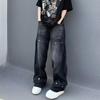 High Street Džínové Kalhoty pro muže, Retro Distressed, Volné Rovné Kalhoty, Široké Sportovní Kalhoty, Trendy