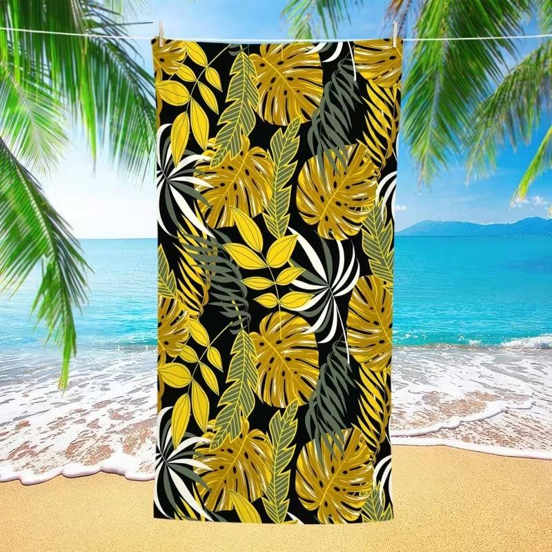 Fresh Green Monstera Leaf Beach Towel Sand Free Towel Tropical Palm Leaves Botanical Print Blanket for Summer Beach