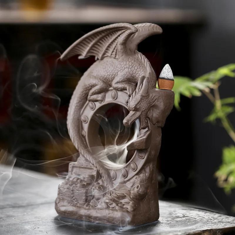 

1 шт. Таинственный динозавр, курильница с обратным потоком, держатель для поделок, украшения для дома, фиолетовая глиняная курильница (Без благовоний)