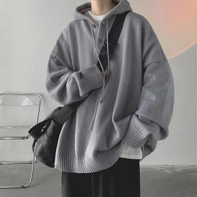 Men's Retro Hooded Turtleneck Sweater - Autumn/Winter Loose Knit Cardigan Jacket