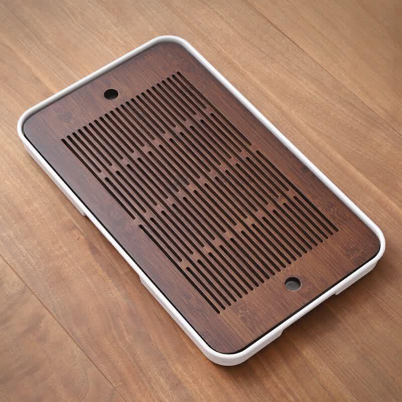 Qiwei Bamboo Double-Layer Rectangular Water Storage Tea Tray