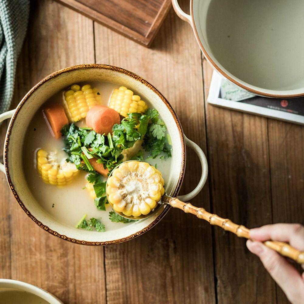 

Long Handle Bamboo Handle Colander Anti-scald Tablespoon Retro Soup Scoop Dumpling C