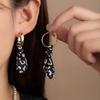 Retro Leopard Print Fabric Bow Stud Earrings Hong Kong Style Long Earrings Light Luxury Design High-End Earrings