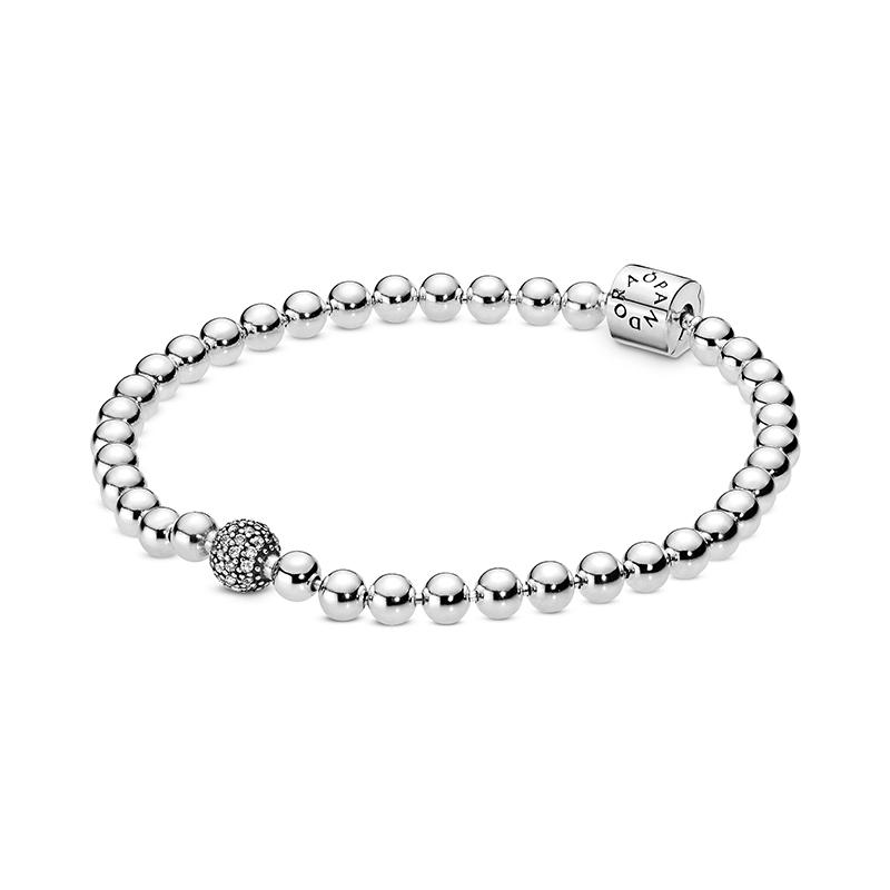 Pandora Paved Bead DIY Simple Chain 925 Silver Cubic Zirconia Bracelet Women bracelet 598342CZ Default Packaging,19