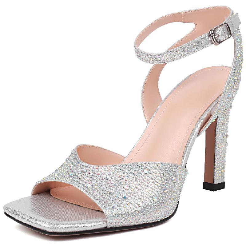 Luxury Crystal High Heels Sandals Women Summer Shoes 2024 Large Size Gold Silver Heeled Ankle Straps Party Wedding Shoes Female