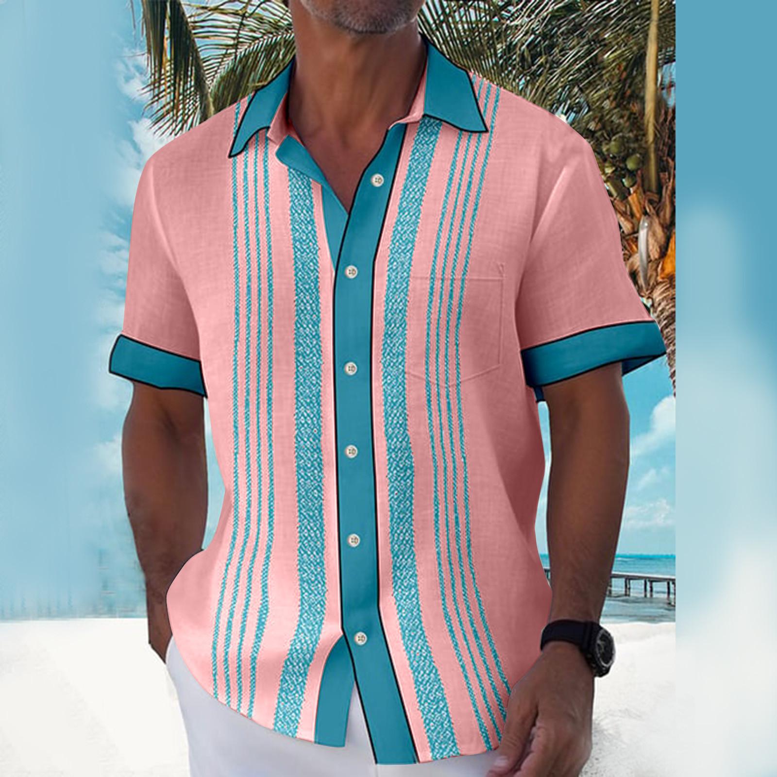 Camicia Hawaiana Retrò Uomo A Maniche Corte, Con Stampa 3D Di Alberi Di