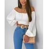 Navel Lantern Sleeve off-Neck Sexy Shirts Top off Shoulder Sexy Top
