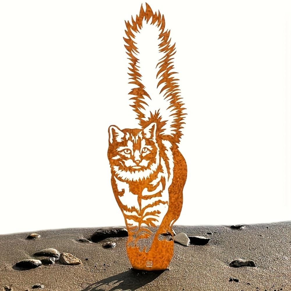 Freestanding Metal Cat Garden Stake Abstract Rustic Iron Sculpture Indoor Outdoor Lawn Decor Sturdy Durable Yard Patio Decoration Gift Cat Lovers