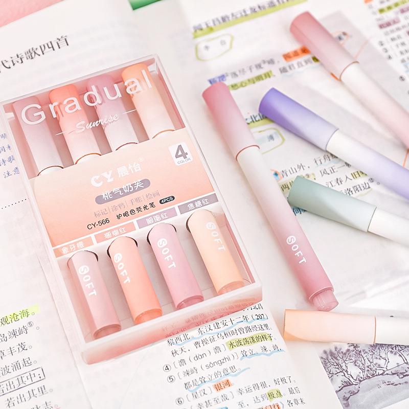 Gradient Eye School Protection Color Oblique Head Highlighter Student Notebook  Pen Large Capacity Set 4 Pack Marker  Wholesale