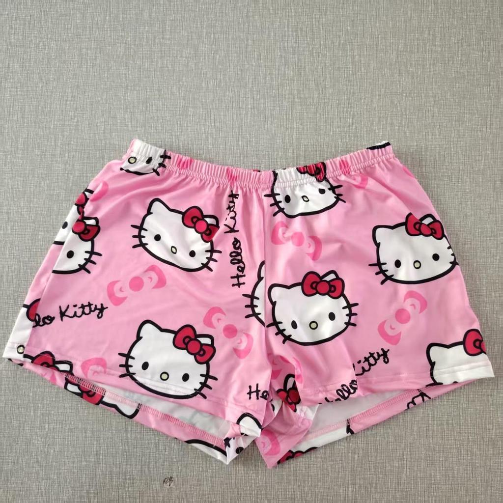 European & American Women's Thin Cartoon Flannel Pajamas - Short Sleeve & Shorts KT Cat Home Set