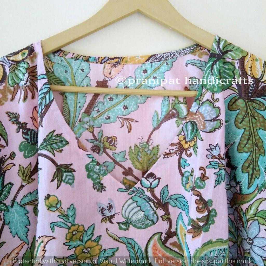 Indian Pink Long Floral Print Cotton Plus Size Maxi Women Cover Up Caftan Dress CKFTN-SCRN-FULL-BUYIT-047