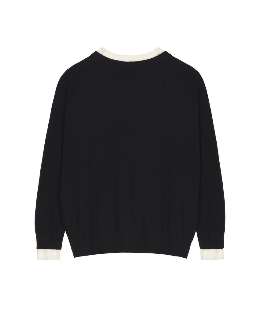 Nigaennikol Layered Round V Neck Knit_Black