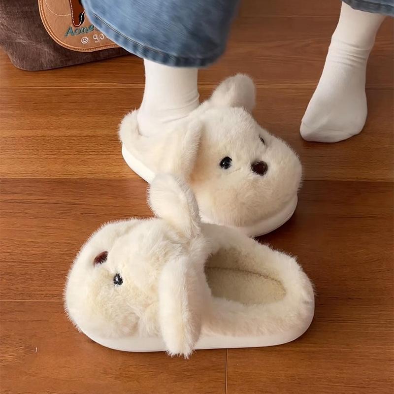 Fashion Winter Women Slippers 2025 New Warm Fluffy Comfortable Shoes Couples Home Slippers Cute Cartoon Dog Indoor Floor Home Slippers