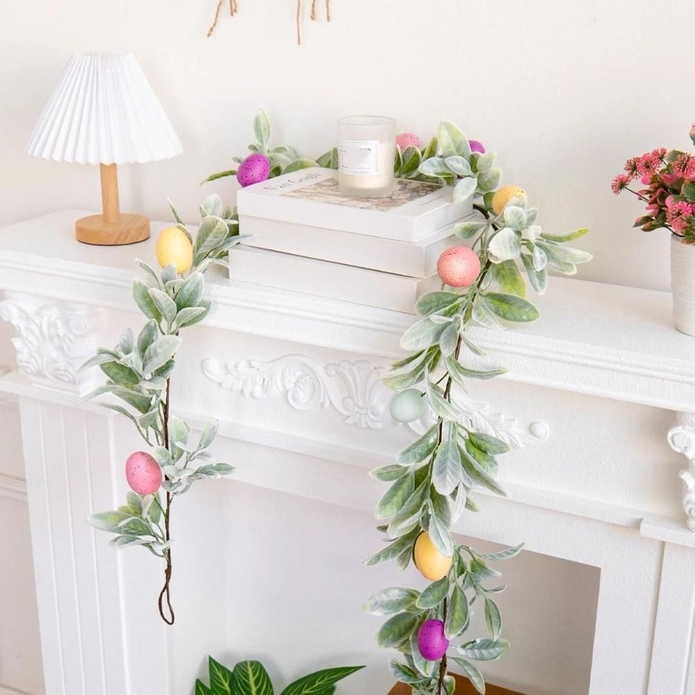 With Green Leaves Easter Egg Garland Plastic Faux Hanging Garland Spring Vine Garland  Office Party