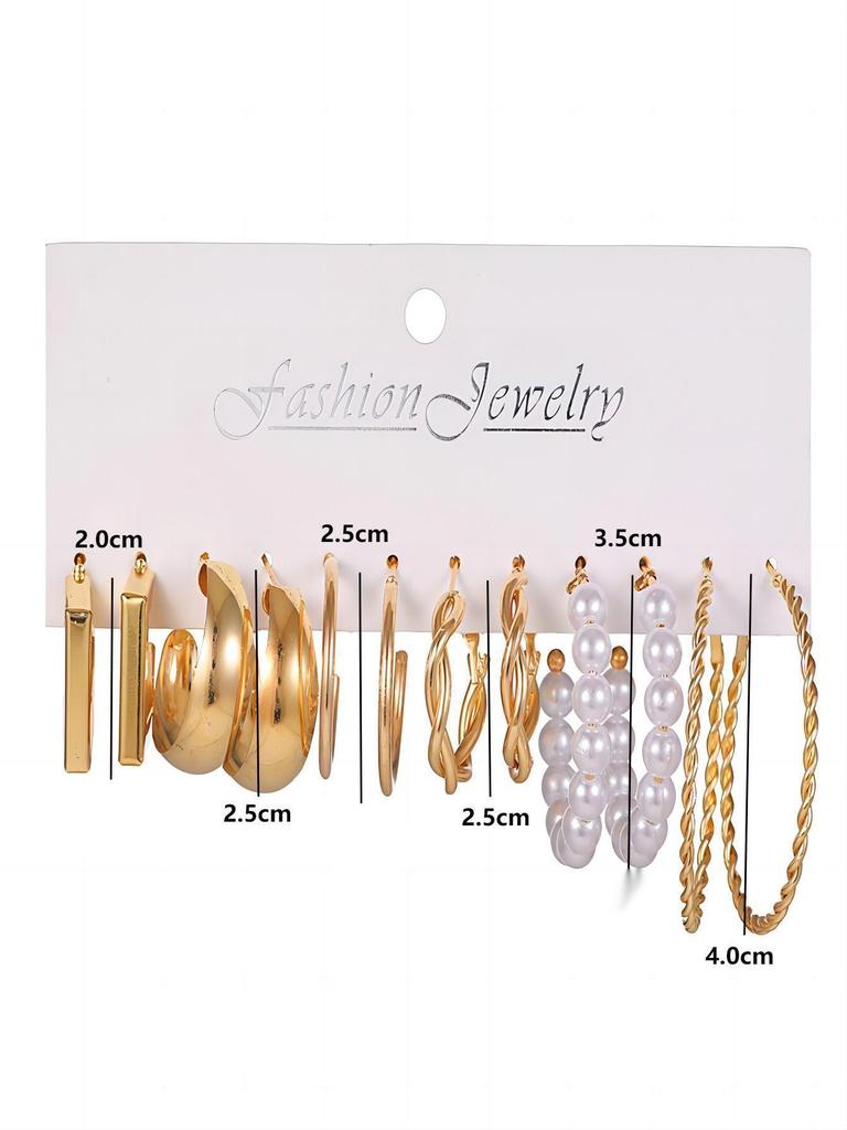 European and American Geometric Metal Hoop Earrings Set