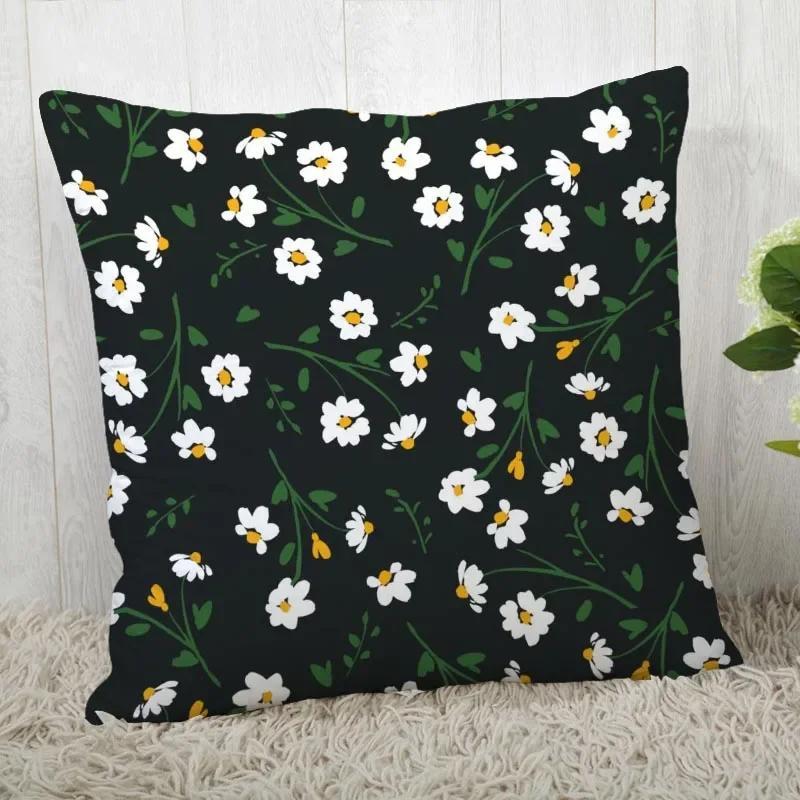 Chamomile Pillowcase Sofa Car Waist Throw Pillow Case Home Decoration Ins Style Flower Landscape Cushion Cover