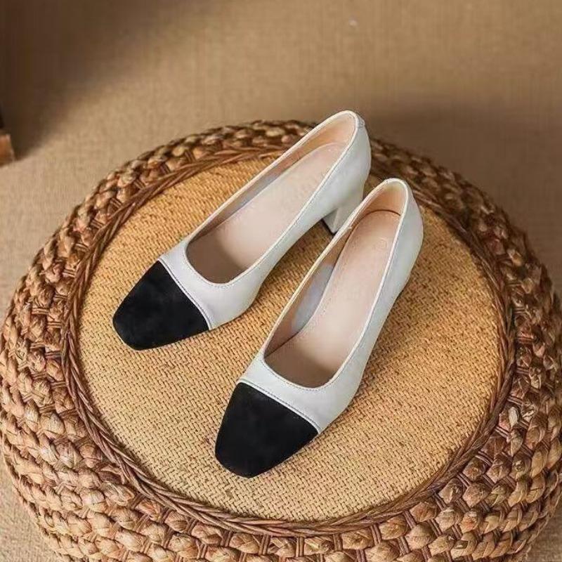 

Темпераментная цветовая гамма туфли-лодочки женские осенние новые с открытой союзкой из мягкой кожи на среднем толстом каблуке 34 белый