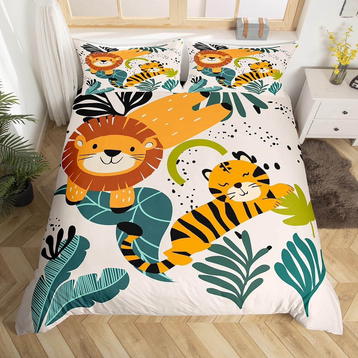 

Comforter Cute Cartoon Animals Bedding Set Twinkawaii Elephant Lion Print For Kids Boys Bedroom Decorboho Trees Comforter (quilt)-EU Single(135*200cm)3pcs