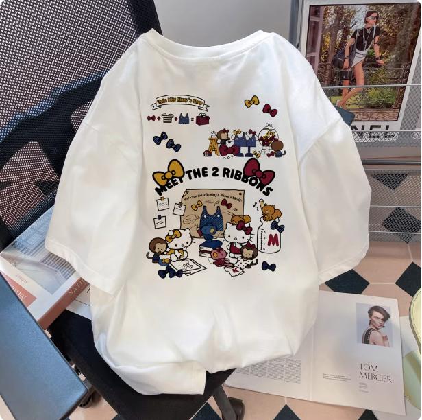 

Sanrio 2026 Summer Comic Form Hello Kitty Image 100 Cotton Printed Casual Tshirt Adult Children Parentchild Top Casual Wear S