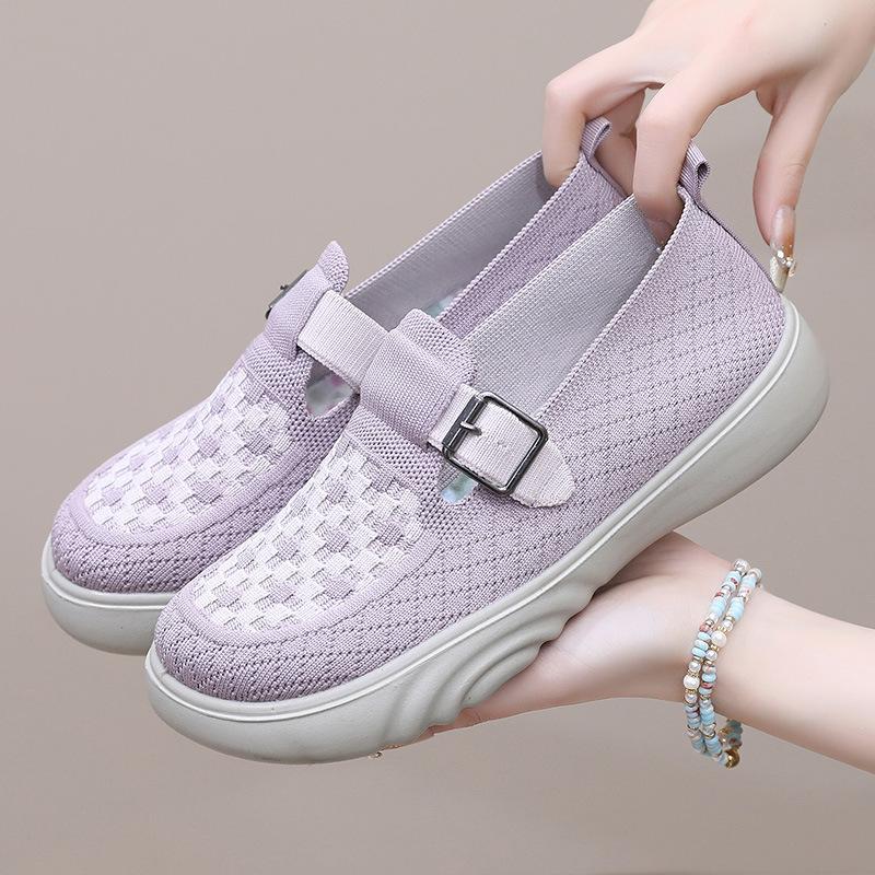 Обувь женская весна и осень новая клетчатая повседневная однотонная обувь ленивая обувь на одном каблуке обувь оптом удобная и легкая женская обувь 41 фиолетовый 2150₽