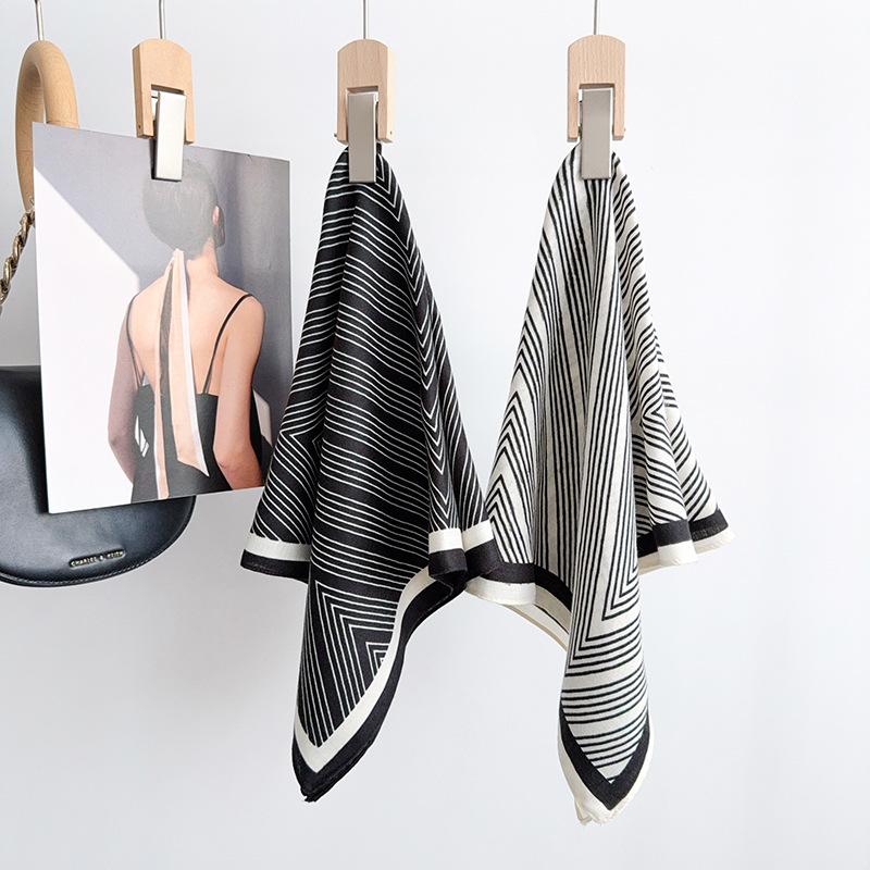 New simple black and white striped small square scarf fashionable versatile printed silk scarf scarf belt scarf stacked short skirt waist seal