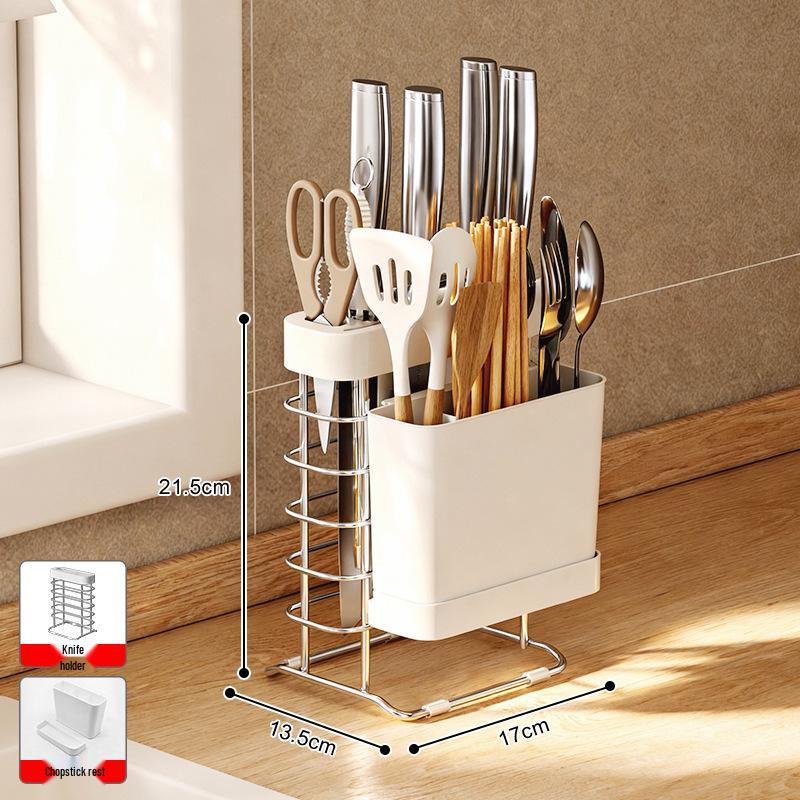 304 Stainless Steel Kitchen Storage Rack with Chopstick Holder, Knife Block, and Cutting Board Storage