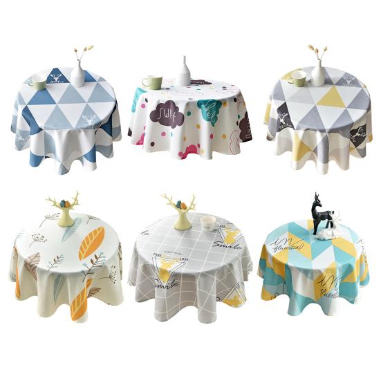 Tablecloth Nordic Style Plaid Print Round Shape Tablecloth Wrinkle Resistant Spill Proof Smooth Winter Table Cover Home Decor
